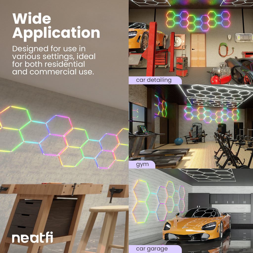 5 Hex Grids RGB LED Ceiling Light – P54 Rated Shop Lighting for Gaming Rooms & Home Theaters