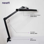 2500 Lumens LED Desk Lamp with Clamp – 22" Wide Shade, 5 Color Modes for Nails & Crafts, Black