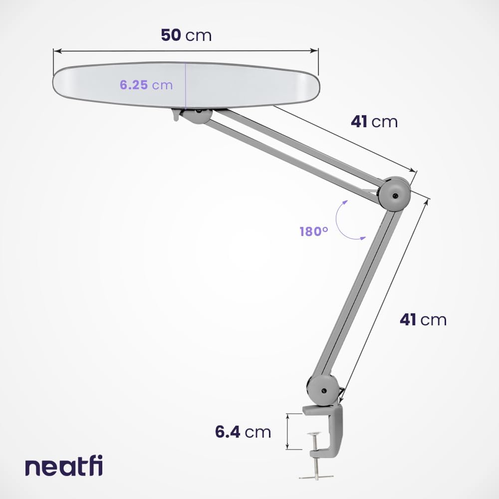 2200 Lumens LED Desk Lamp with Clamp – 20” Wide Shade, 3 Light Modes, Dimmable Task Light, Silver