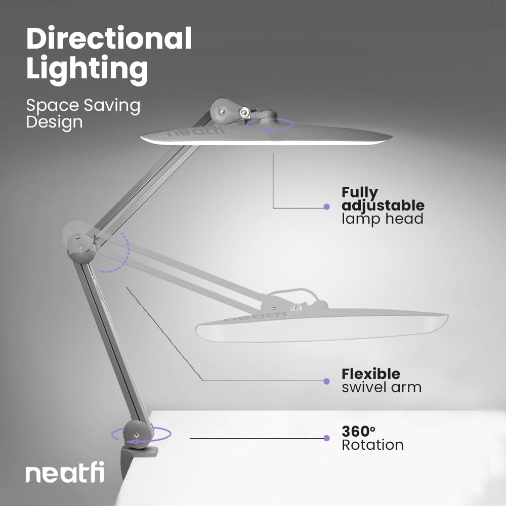 2200 Lumens LED Desk Lamp with Clamp – 20” Wide Shade, 3 Light Modes, Dimmable Task Light, Silver