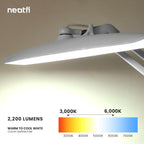 2200 Lumens LED Desk Lamp with Clamp – 20” Wide Shade, 3 Light Modes, Dimmable Task Light, Silver