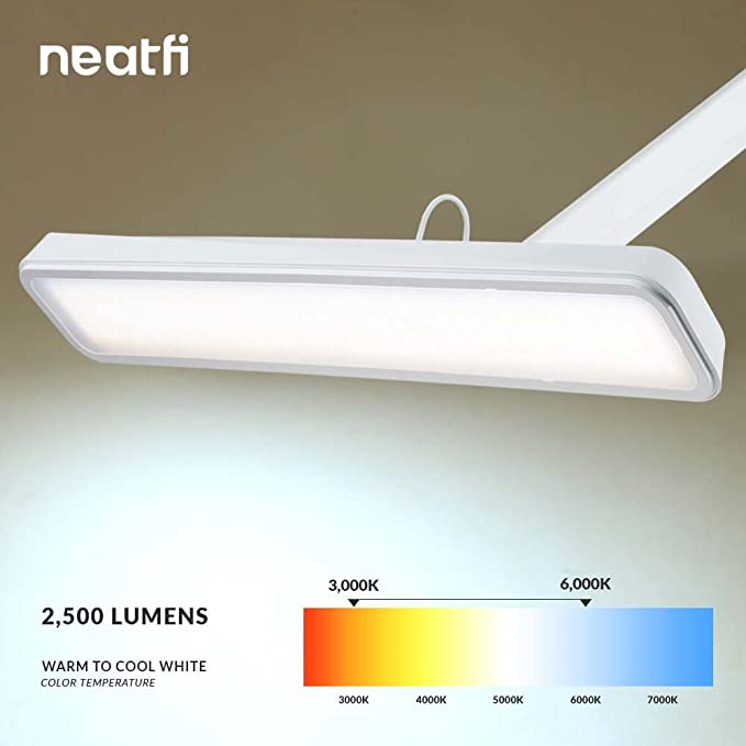 2500 Lumens LED Desk Lamp with Clamp – 22" Wide Shade, 5 Color Modes for Nails & Crafts, White