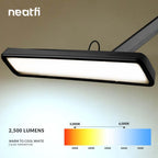 2500 Lumens LED Desk Lamp with Base – 22" Wide Shade, 5 Color Modes for Nails & Crafts, Black