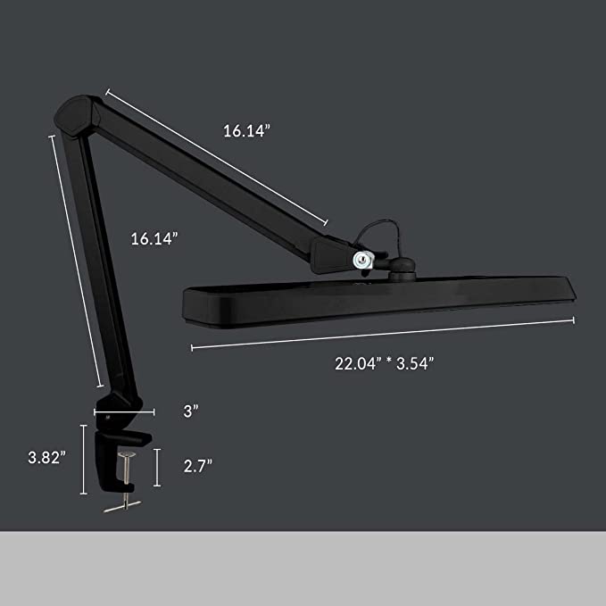 2500 Lumens LED Desk Lamp with Clamp – 22" Wide Shade, 5 Color Modes for Nails & Crafts, Black