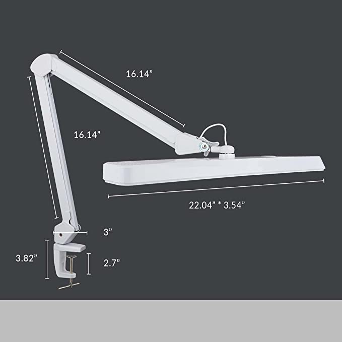 2500 Lumens LED Desk Lamp with Clamp – 22" Wide Shade, 5 Color Modes for Nails & Crafts, White