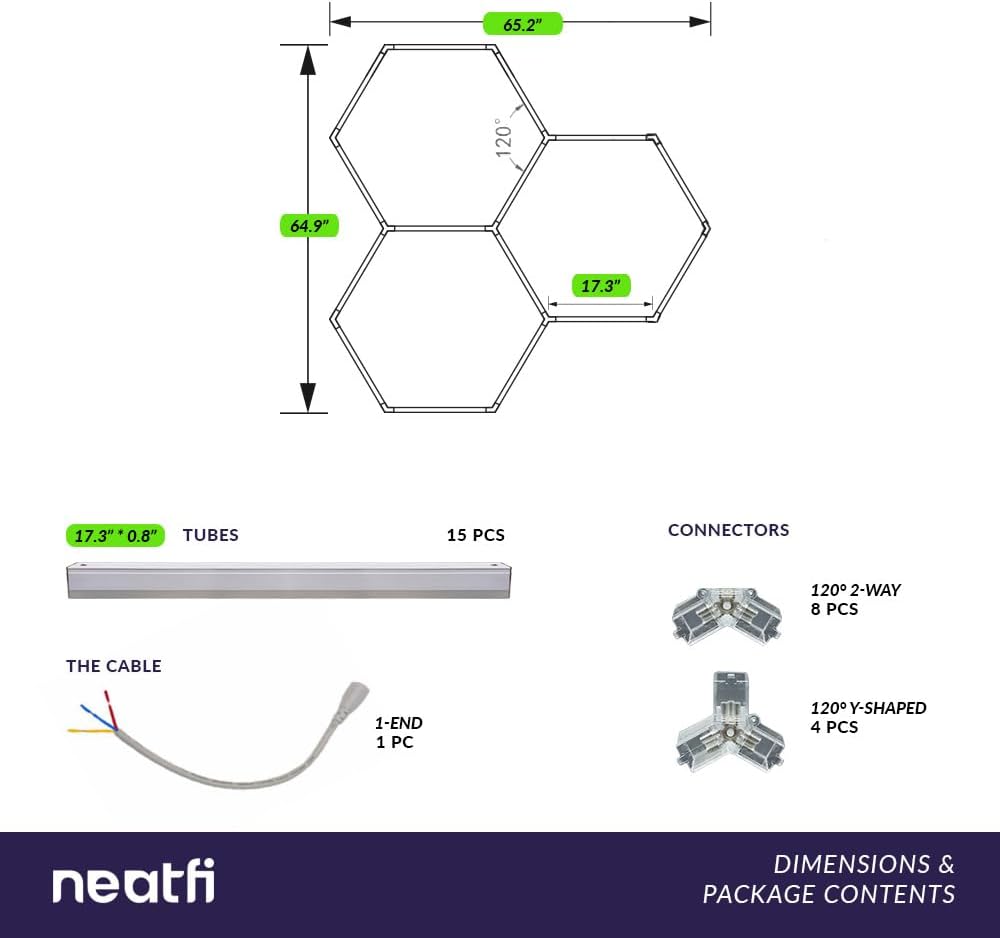 3 Hexagon 9,000 Lumens LED Ceiling Light – IP54 Rated Shop Lighting for Car Detailing, Cool White