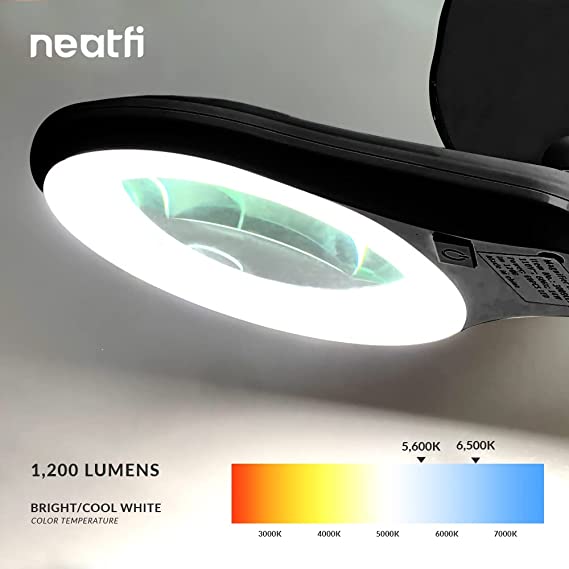 5" Wide 8D/20D Lens – 1200 Lumens LED Magnifying Lamp with Clamp for Crafts & Detail Works, Black