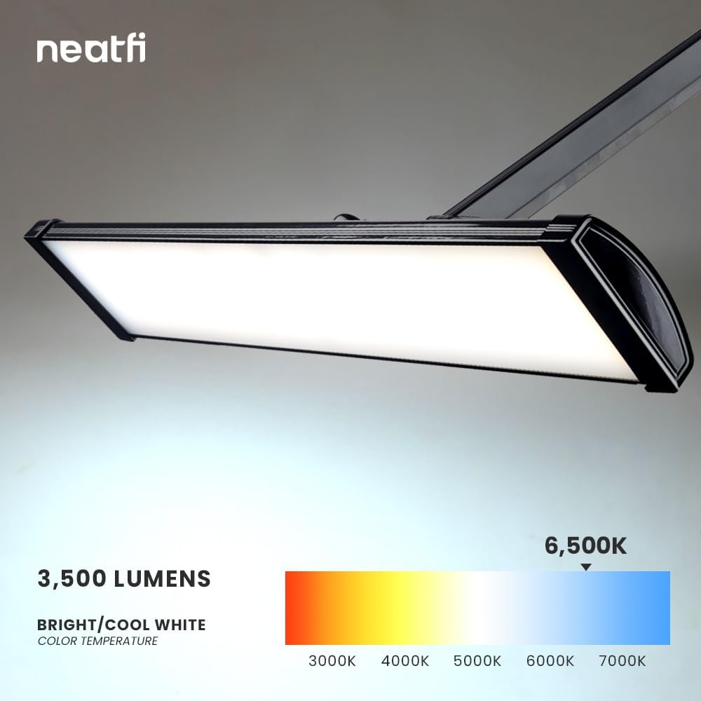 Lámpara de escritorio LED de 3500 lúmenes – Pantalla ultraancha de 26 pulgadas, luz de trabajo sin parpadeos con base, blanca