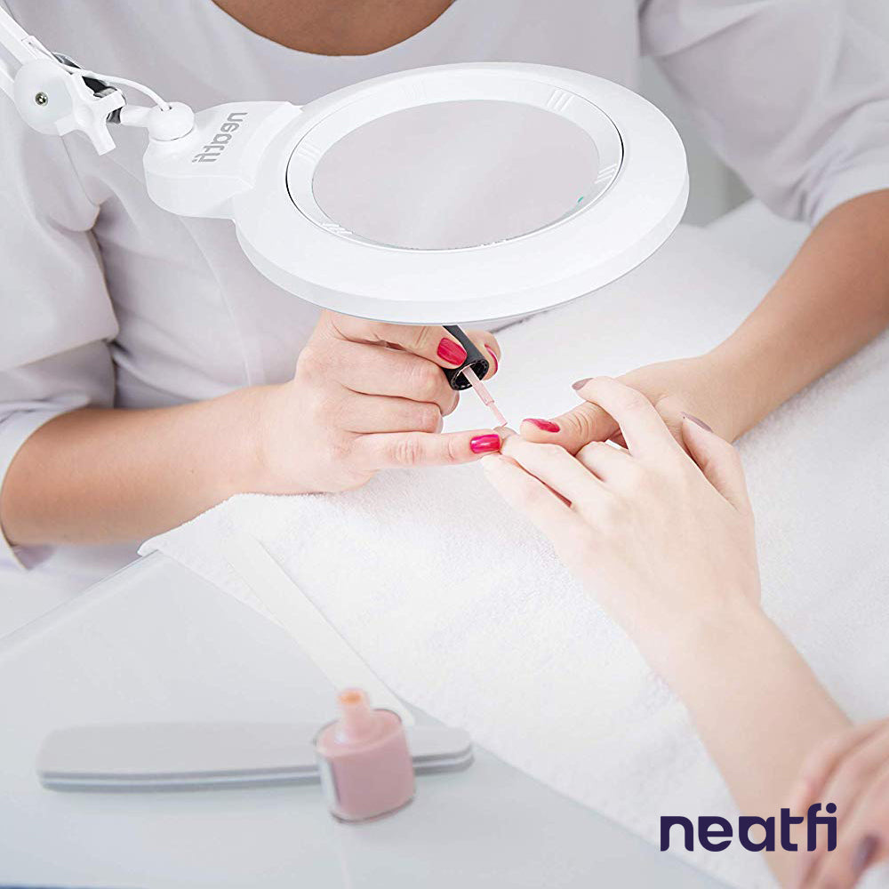 7” Wide Acrylic Lens LED Magnifying Lamp with Clamp – 1600 Lumens, Dimmable for Close Works, White