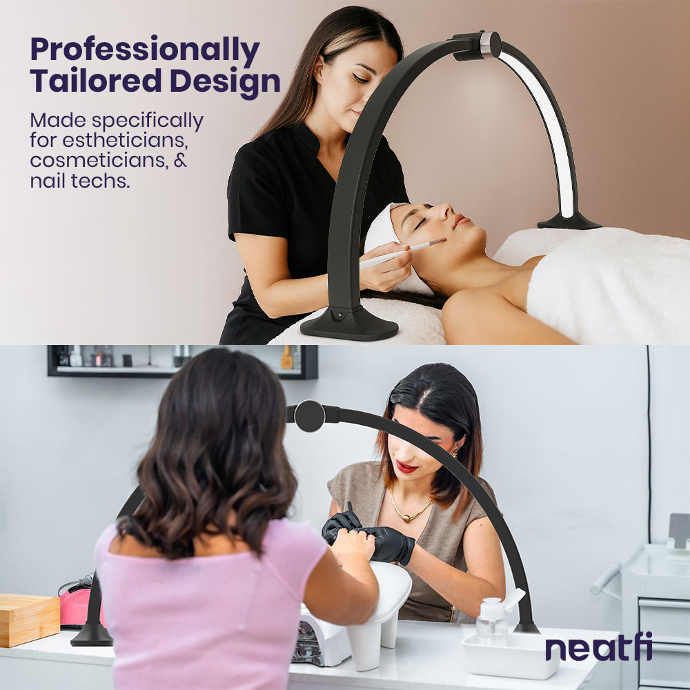 3360 Lumens LED Half Moon Lamp – 3 Color Modes, LCD Display for Nail Techs & Tattoo Artists, Black