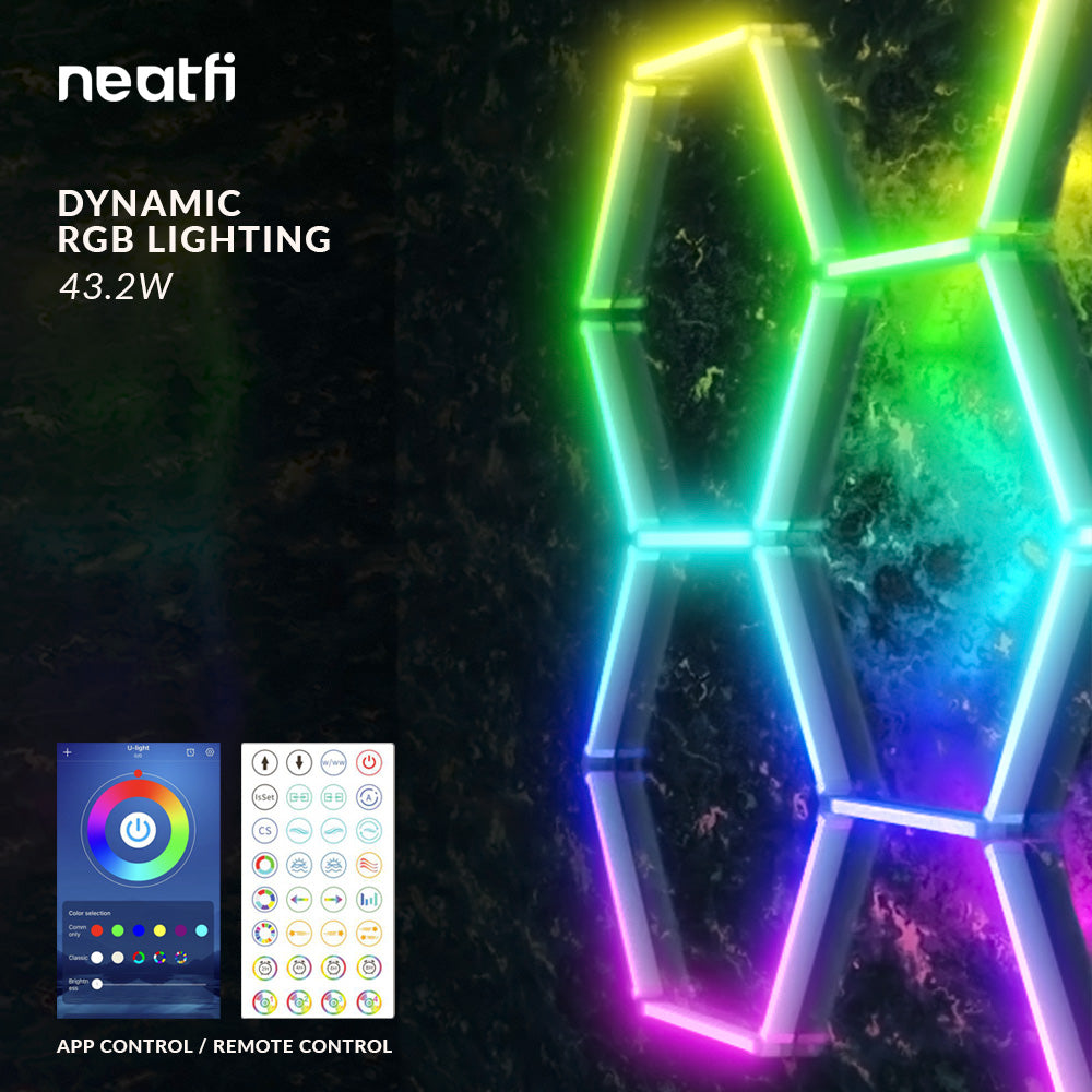 5 Hex Grids RGB LED Ceiling Light – P54 Rated Shop Lighting for Gaming Rooms & Home Theaters