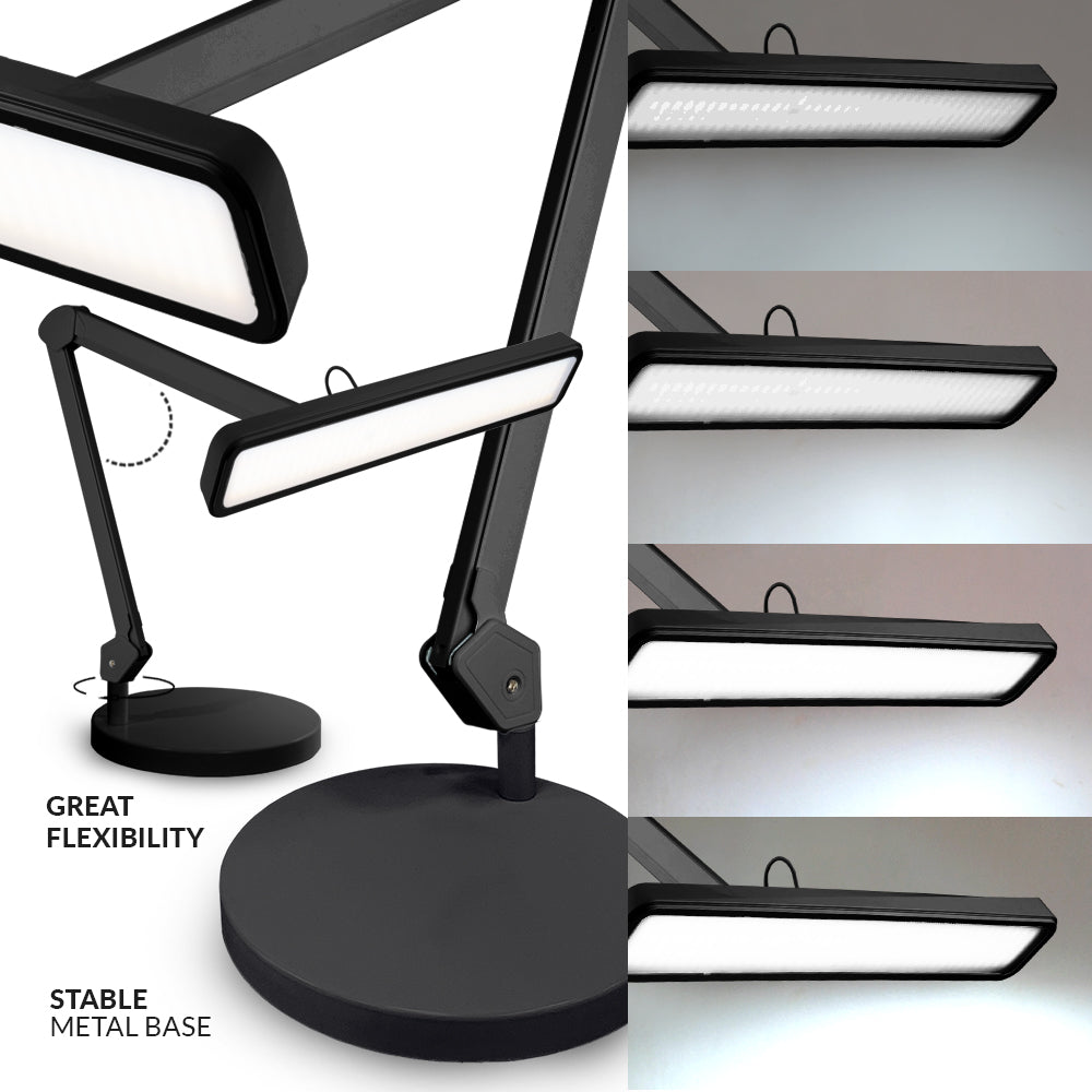 2500 Lumens LED Desk Lamp with Base – 22" Wide Shade, 5 Color Modes for Nails & Crafts, Black