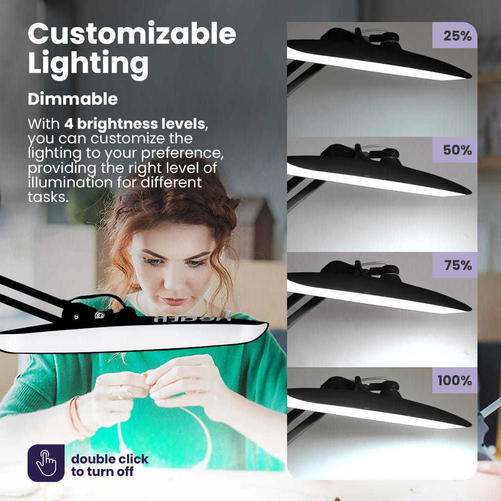 20” Wide Head LED Desk Lamp with Clamp – 2200 Lumens Task Light for Home Office & Crafts, Black