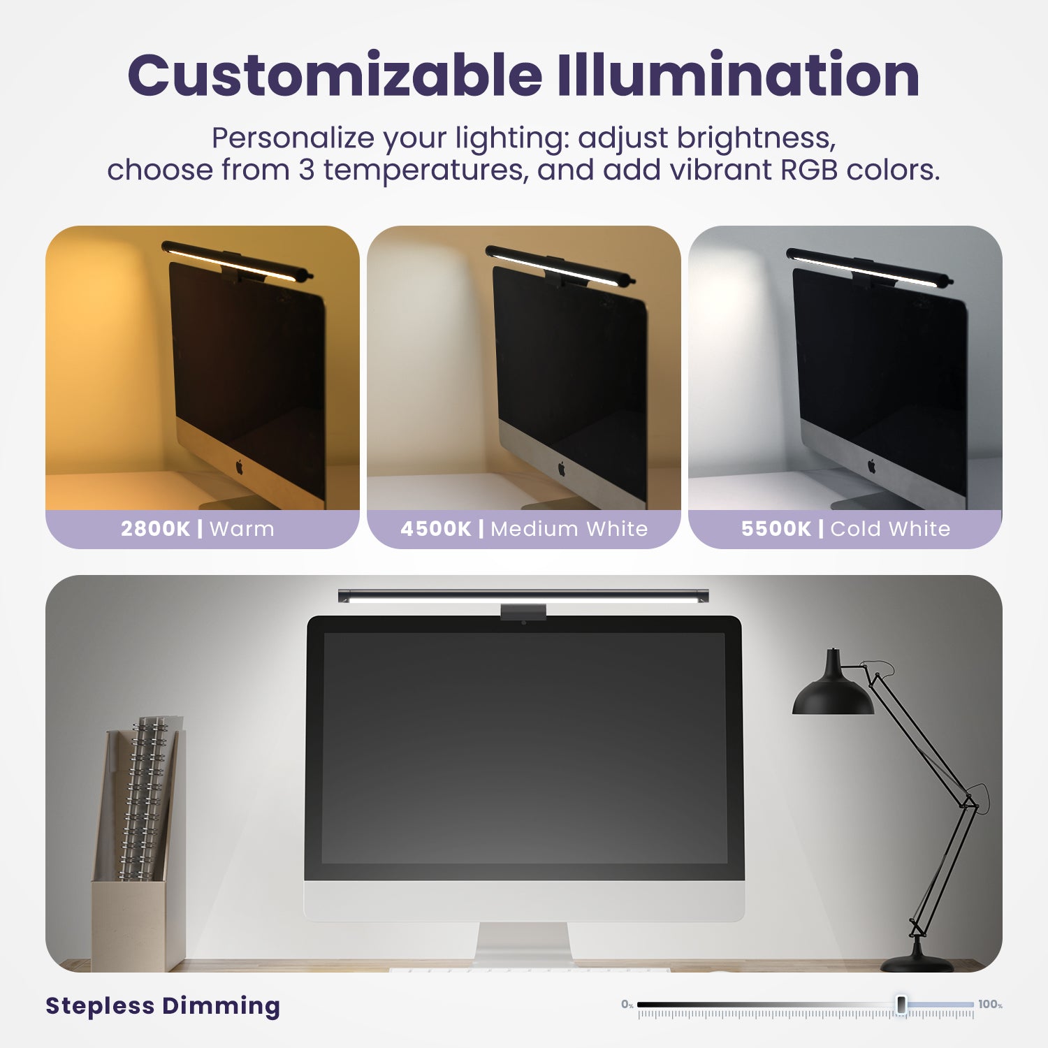 19" RGB Monitor Light Bar with Touch Sensor, Black