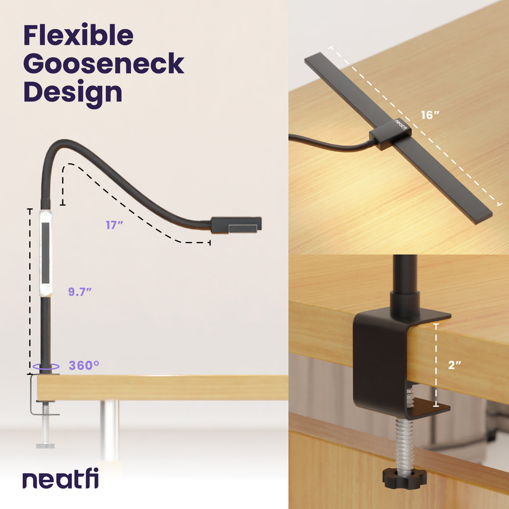 Modern Gooseneck Desk Lamp with Clamp, Touch & Remote Controlled