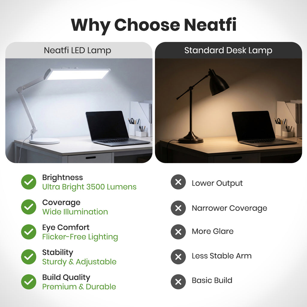 3500 Lumens LED Desk Lamp – 26” Ultra-Wide Shade, Non-Flickering Task Light with Base, White