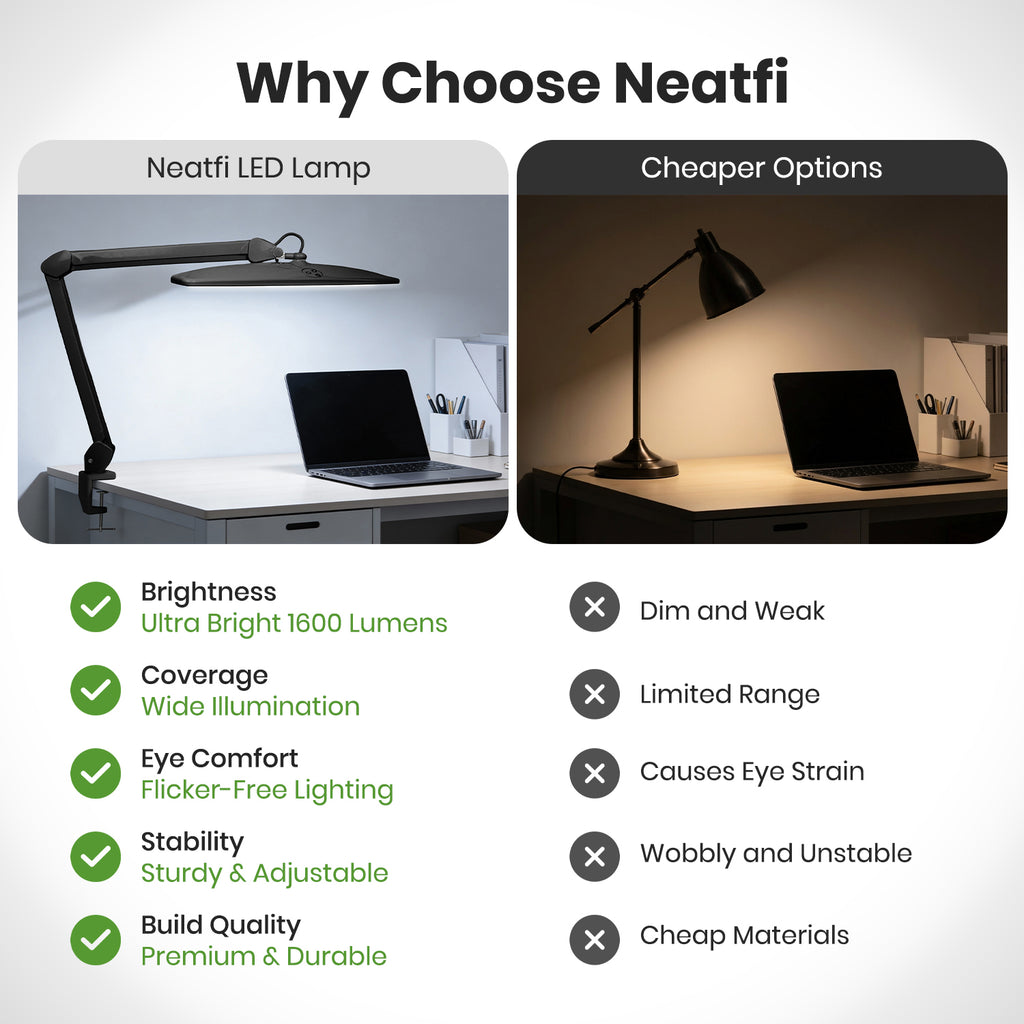 1600 Lumens LED Desk Lamp with Clamp – 22" Wide Shade, Adjustable & Non-polar Dimming Light, Black