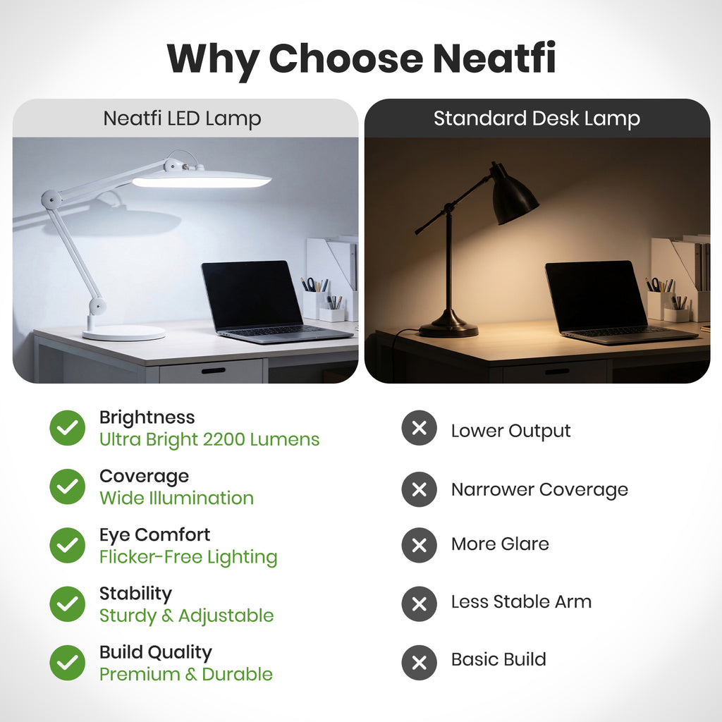 20” Wide Head LED Desk Lamp with Base – 2200 Lumens Task Light for Home Office & Crafts, White