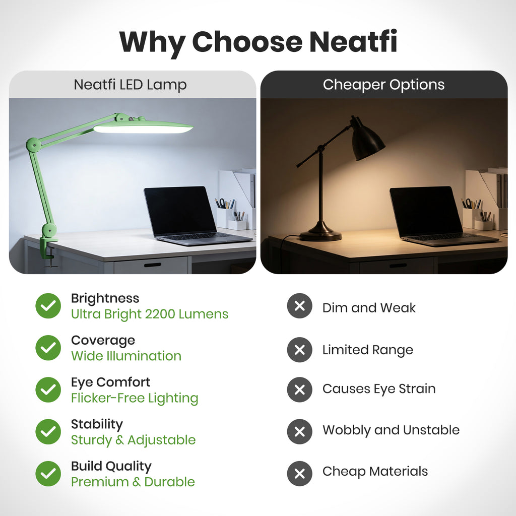20” Wide Head LED Desk Lamp with Clamp – 2200 Lumens Task Light for Home Office & Crafts, Midnight Green