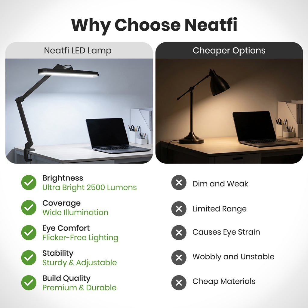 22” Wide Shade LED Desk Lamp with Clamp – 2500 Lumens Task Light for Workbench & Crafts, Black