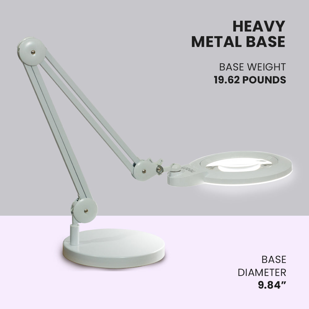 9.84" Diameter Round Weighted Base, 19.62 Pounds, Compatible with Desk Lamps and Magnifying Lamps - White