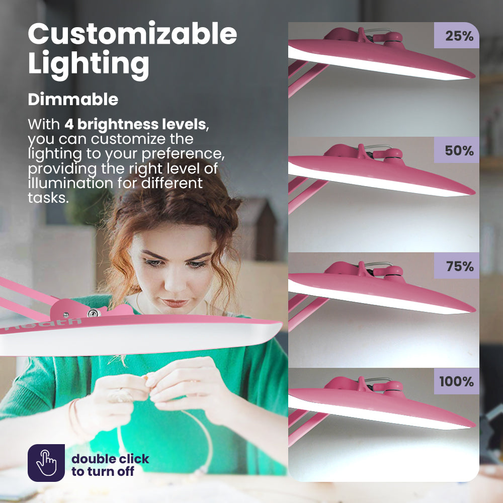 20” Wide Head LED Desk Lamp with Clamp – 2200 Lumens Task Light for Home Office & Crafts, Pink