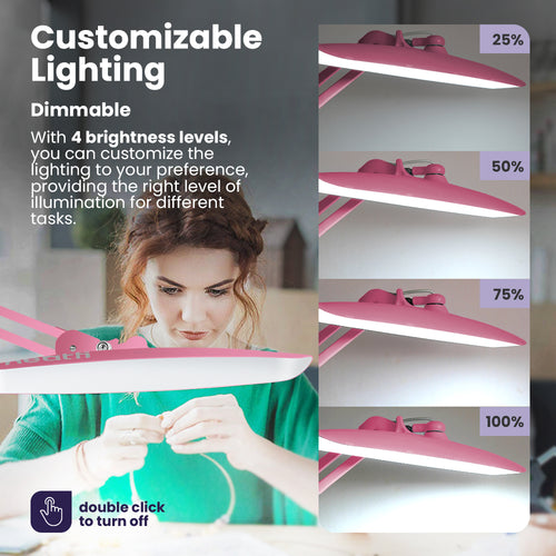 20” Wide Head LED Desk Lamp with Clamp – 2200 Lumens Task Light for Home Office & Crafts, Pink