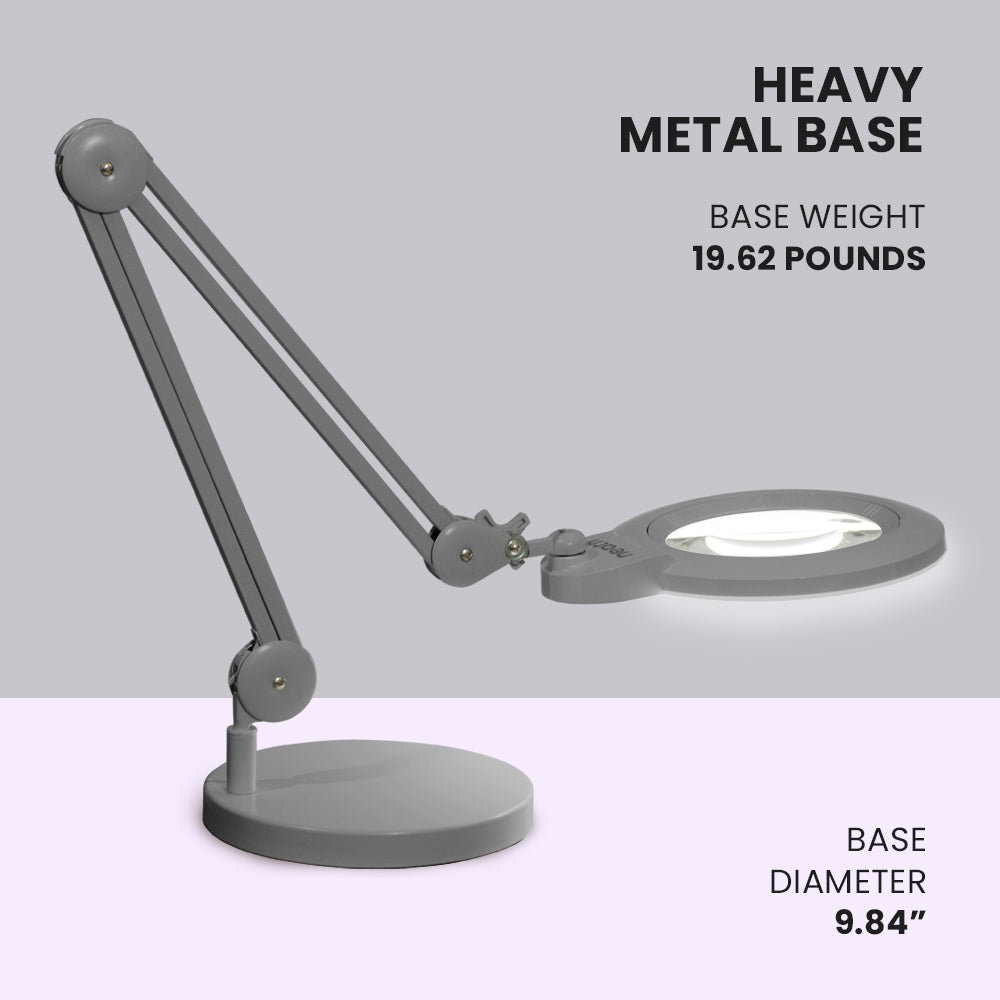 9.84" Diameter Round Weighted Base, 19.62 Pounds, Compatible with Desk Lamps and Magnifying Lamps - Silver