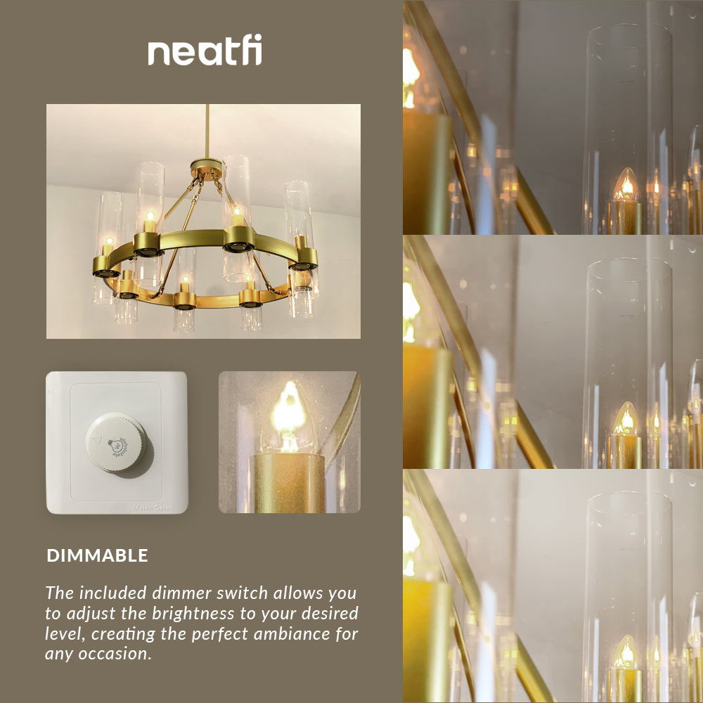 8-Light Wagon Wheel Chandelier, Dimmable, Gold