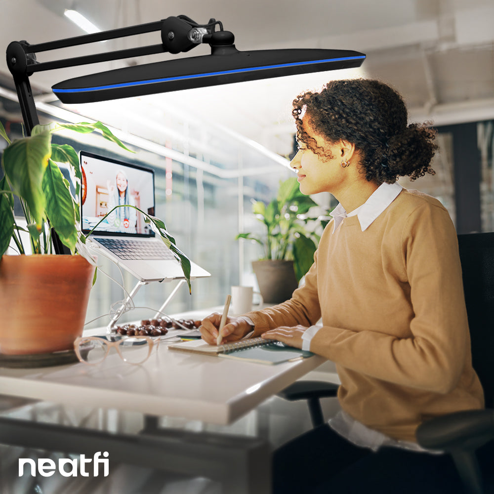 2200 Lumens LED Desk Lamp with Clamp – 23" Wide, 3 Light Modes for Workbench & Home Office, Silver