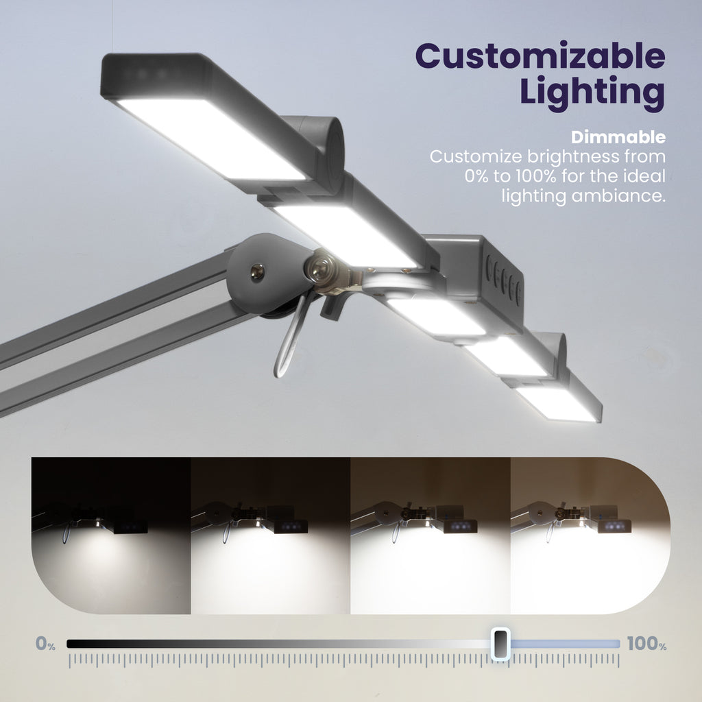 44" Wide Shade LED Desk Lamp with Clamp – 3000 Lumens, 3 Color Modes, CRI 95, Dimmable Task Light, Silver