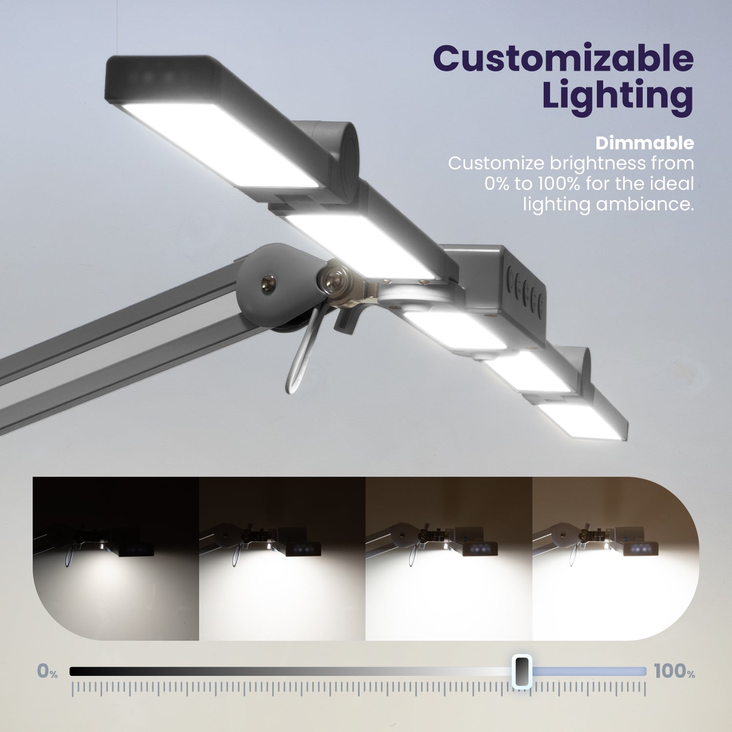 44" Wide Shade LED Desk Lamp with Clamp – 3000 Lumens, 3 Color Modes, CRI 95, Dimmable Task Light, Silver