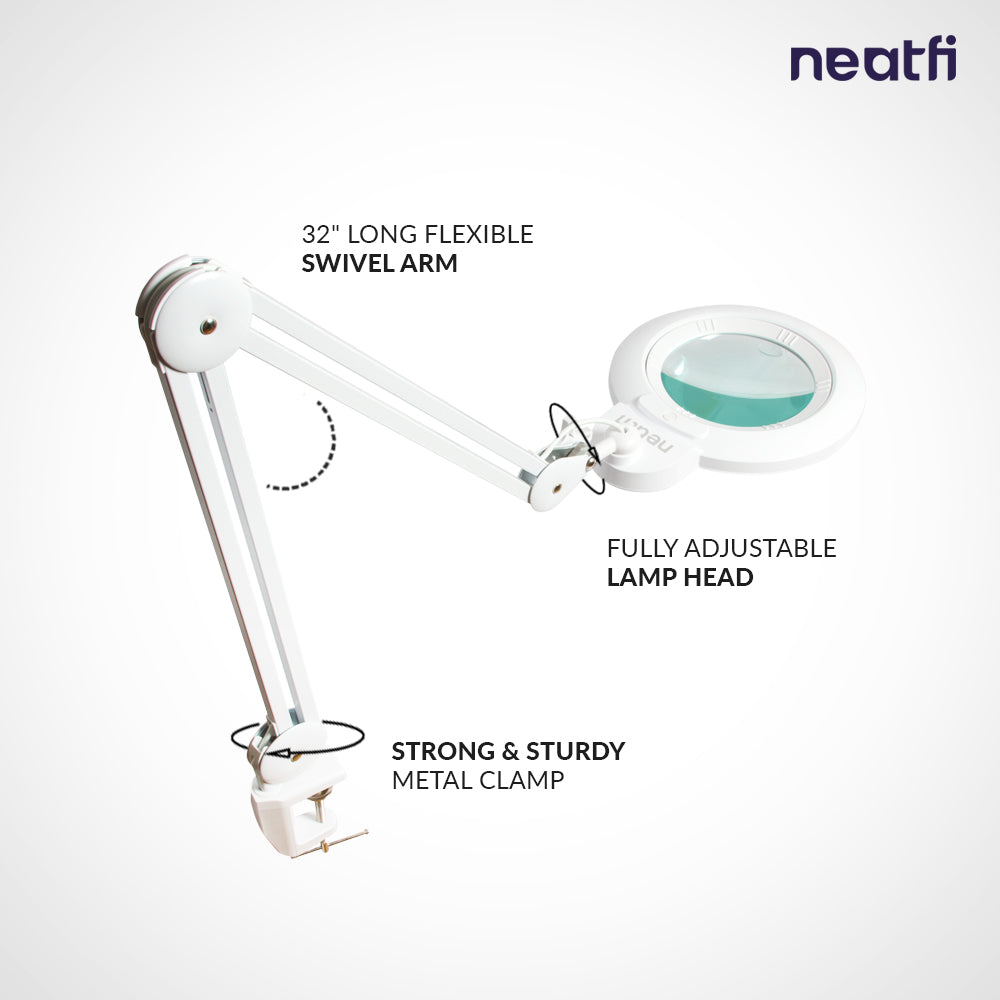 7” Wide Acrylic Lens LED Magnifying Lamp with Clamp – 1600 Lumens