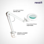 7” Wide Acrylic Lens LED Magnifying Lamp with Clamp – 1600 Lumens, Dimmable for Close Works, White