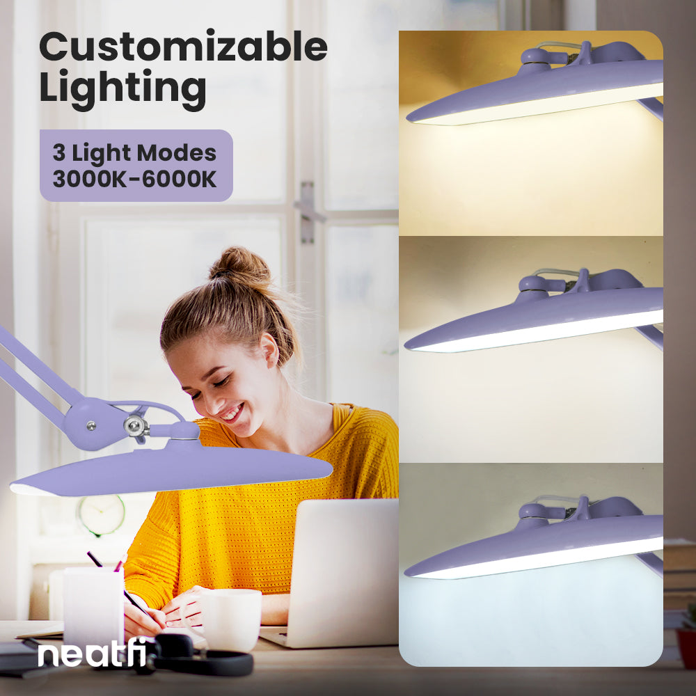 2200 Lumens LED Desk Lamp with Clamp – 20” Wide Shade, 3 Light Modes, Dimmable Task Light, Lavender