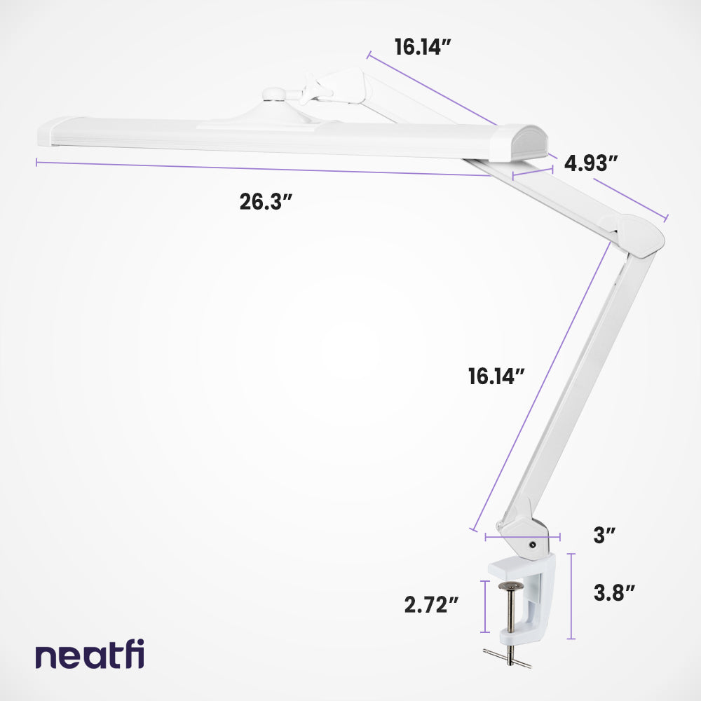 3500 Lumens LED Desk Lamp – 26” Ultra-Wide Shade, Non-Flickering Task Light with Clamp, White