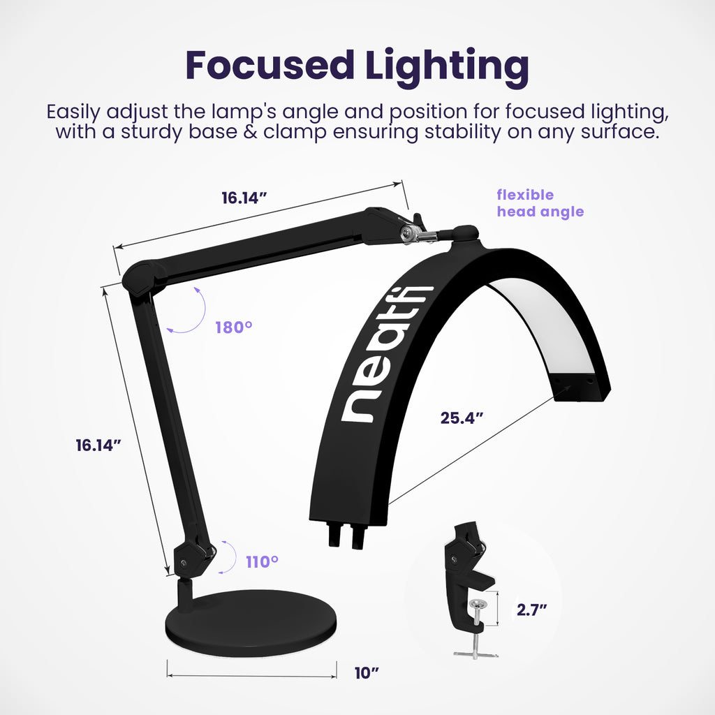 Half Moon Swing Arm Table Lamp with Base, 2500 Lumens & 5 Light Modes - Black