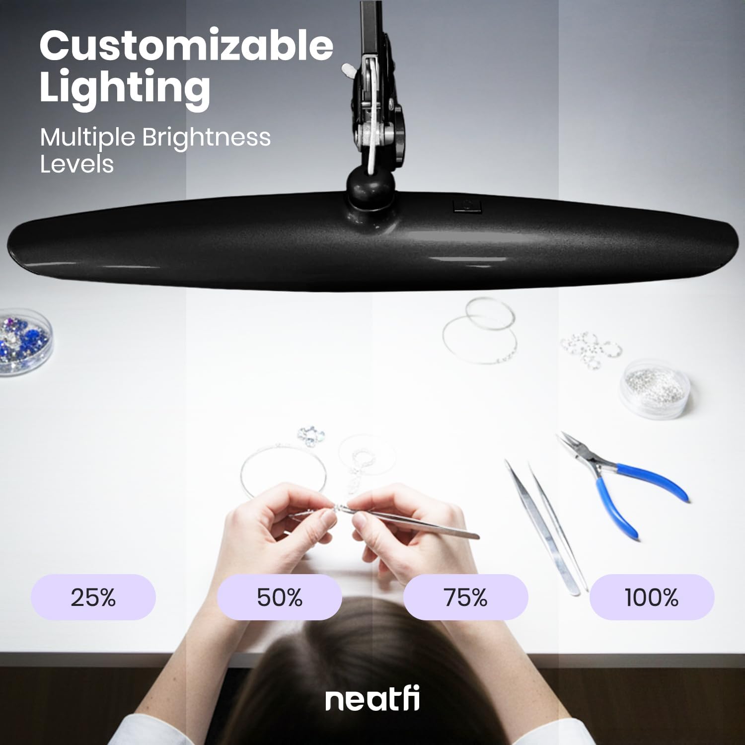 Lampe de bureau LED Pro Series 20 po – 2200 lumens, IRC 95, intensité réglable pour la maison, le bureau et les loisirs créatifs, noir