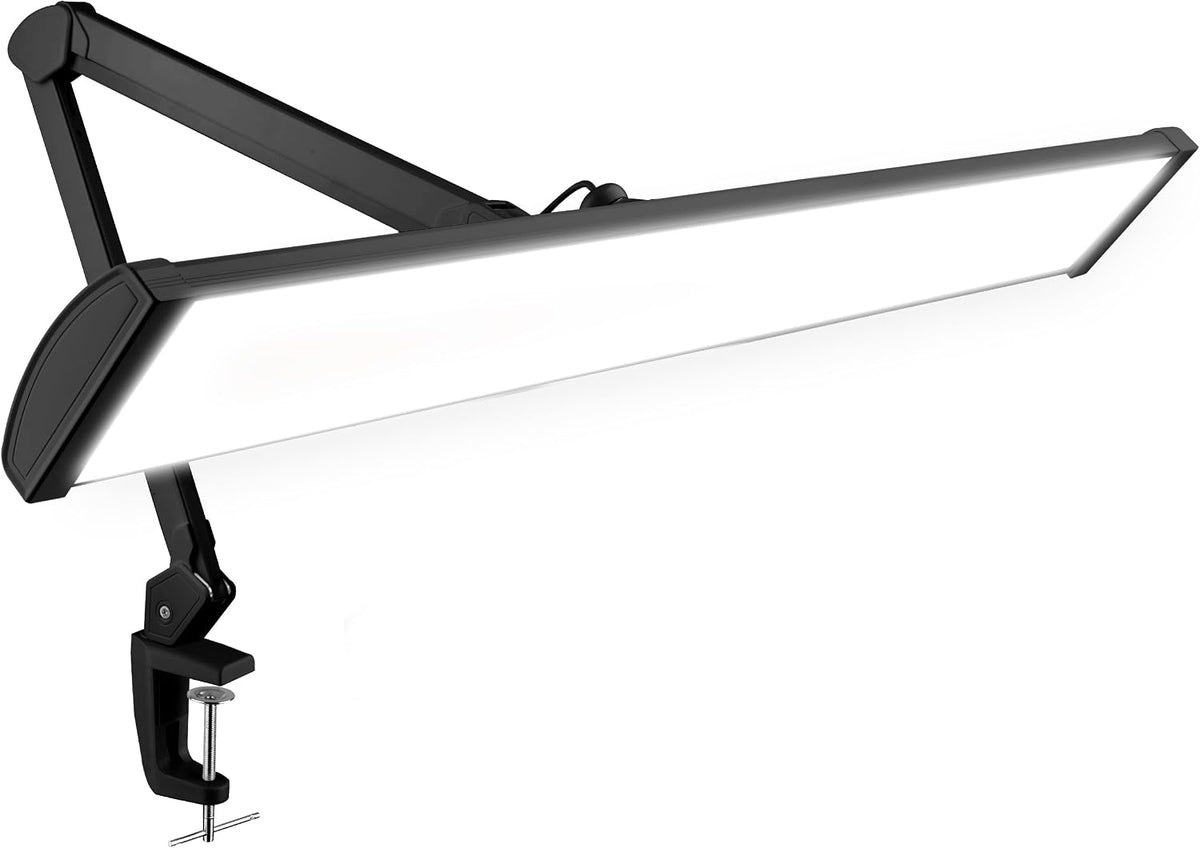 Lámpara LED de escritorio con pinza, cabezal ancho de 20 pulgadas, 2200 lúmenes, luz de trabajo para oficina en casa y manualidades, color negro