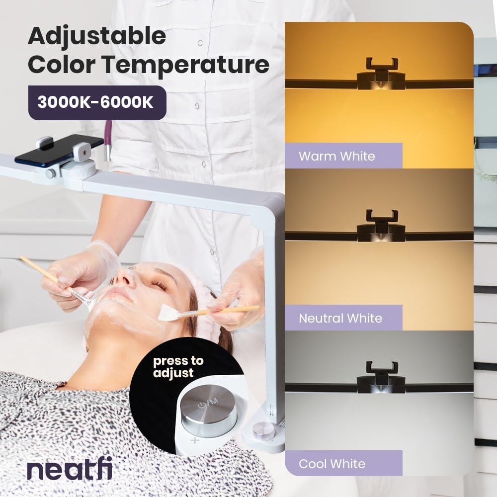 3500 Lumens LED Desk Lamp – 3 Color Modes, Knob Control, Dimmable Task Light for Nail Techs, White