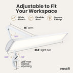 Lámpara LED de escritorio con pinza, cabezal ancho de 20 pulgadas, 2200 lúmenes, luz de trabajo para oficina en casa y manualidades, color negro