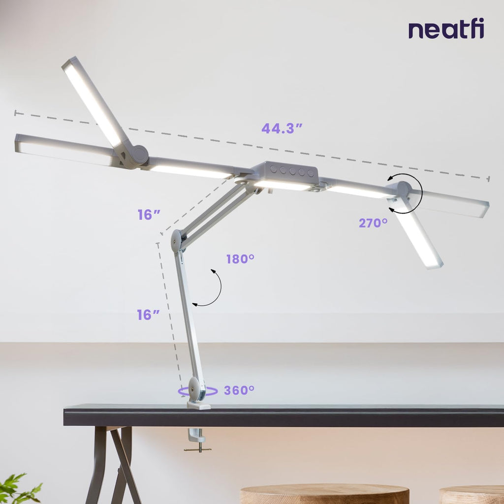 44" Wide Shade LED Desk Lamp with Clamp – 3000 Lumens, 3 Color Modes, CRI 95, Dimmable Task Light