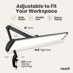 Lampe de bureau LED à tête large de 20 po avec pince – Lampe de travail de 2200 lumens pour bureau à domicile et travaux manuels, noire