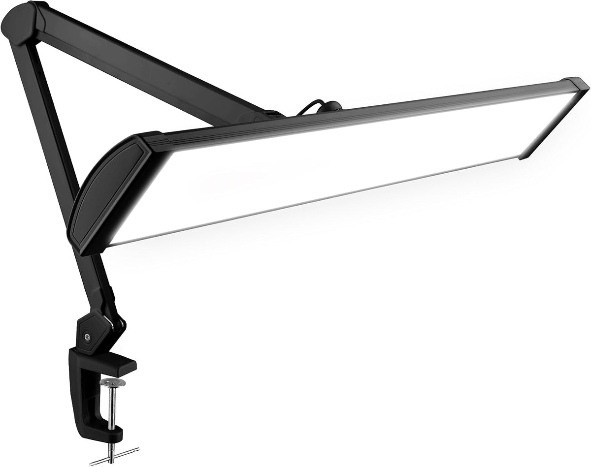 Lampe de bureau LED à tête large de 20 po avec pince – Lampe de travail de 2200 lumens pour bureau à domicile et travaux manuels, noire