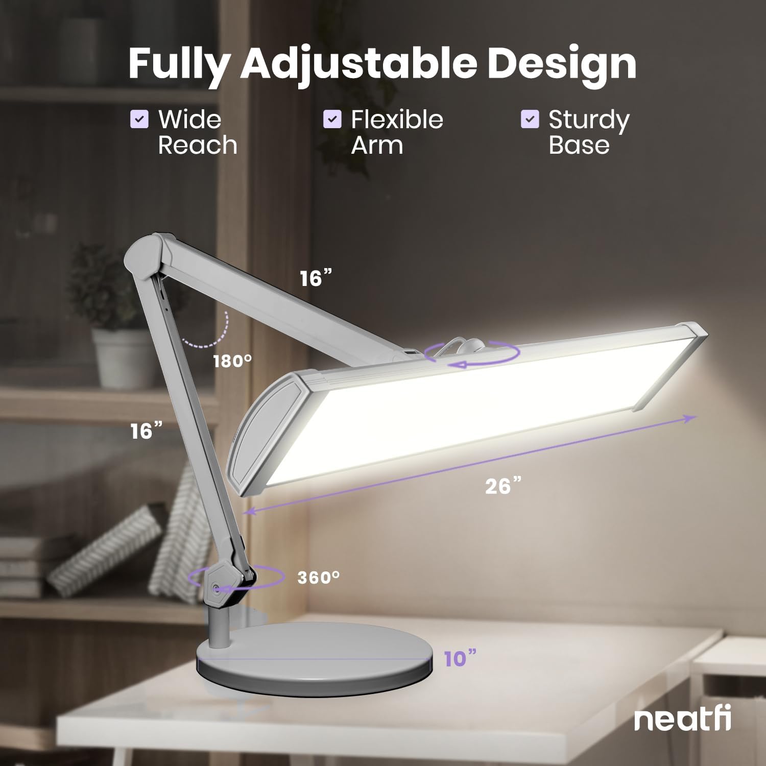 Lampe de bureau LED 3500 lumens avec base – 66 cm ultra-large, 3 modes d'éclairage, contrôle tactile, blanc