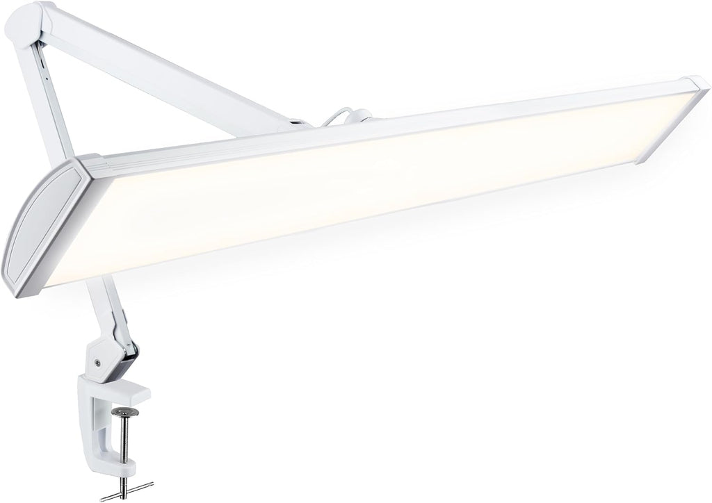 Lámpara LED de escritorio con pinza, cabezal ancho de 20 pulgadas, 2200 lúmenes, luz de trabajo para oficina en casa y manualidades, color negro
