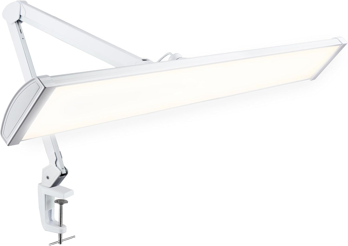 Lámpara LED de escritorio con pinza, cabezal ancho de 20 pulgadas, 2200 lúmenes, luz de trabajo para oficina en casa y manualidades, color negro