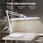 Lámpara LED de escritorio de 2200 lúmenes con abrazadera – 23" de ancho, 3 modos de luz para banco de trabajo y oficina en casa, blanca