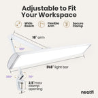 Lámpara LED de escritorio con pinza, cabezal ancho de 20 pulgadas, 2200 lúmenes, luz de trabajo para oficina en casa y manualidades, color negro