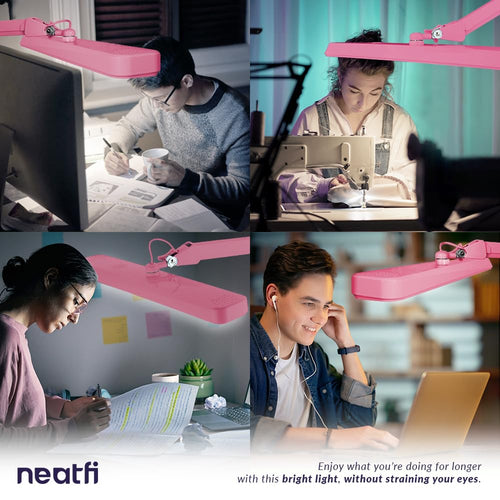 22” Wide Shade LED Desk Lamp with Clamp – 2500 Lumens Task Light for Workbench & Crafts, Pink